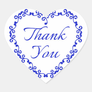 Navy Blue Thank You Floral Heart - Wedding / Party Sticker