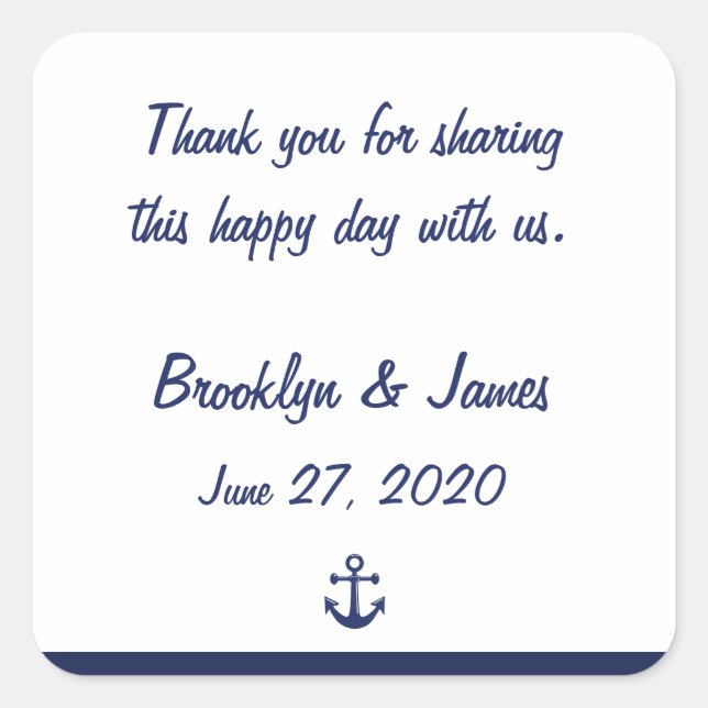 Navy Blue Thank You Nautical Wedding Stickers (Front)