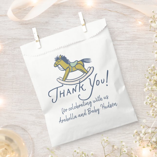 Navy Blue Thank You Rocking Horse Baby Shower Favour Bags (Clipped)