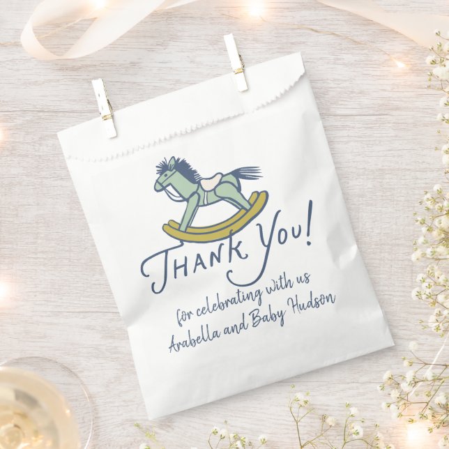 Navy Blue Thank You Rocking Horse Baby Shower Favour Bags (Clipped)