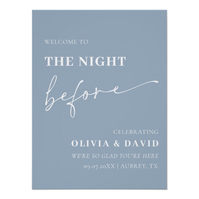 Navy Blue The Night Before Rehearsal Dinner Sign (Front)