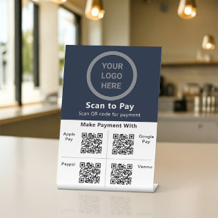 Navy Blue Theme Custom Logo Branded Scan-to-pay Pedestal Sign