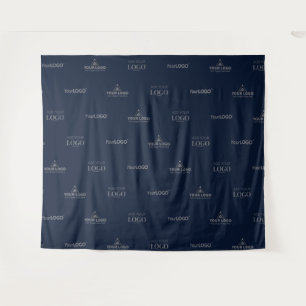 Navy Blue Three Logo Horizontal Corporate Backdrop Tapestry