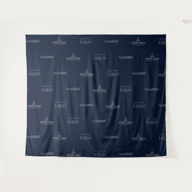 Navy Blue Three Logo Horizontal Corporate Backdrop Tapestry (Front (Horizontal))