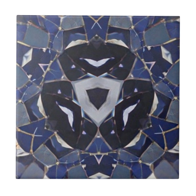 Navy blue threecorner mosaic circle stones  tile (Front)