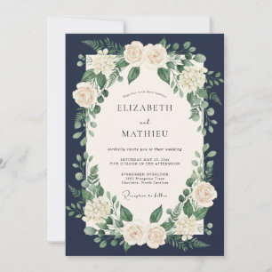 Navy Blue Timeless Botanical Wedding Invitation