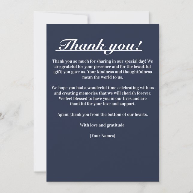 Navy Blue Timeless Elegance Thank You Card (Front)