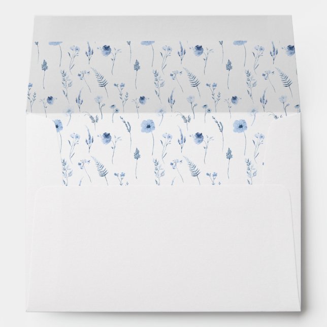 Navy blue tiny flowers botanical wedding envelopes (Back (Bottom))