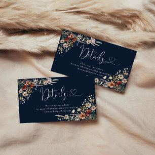 Navy Blue Tiny Wildflower Baby Shower Details Enclosure Card