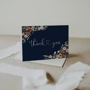 Navy Blue Tiny Wildflower Baby Shower  Thank You Card