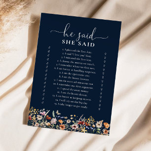 Navy Blue Tiny Wildflower Bridal Shower Game