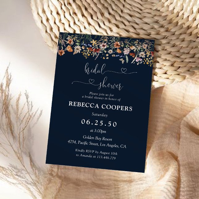 Navy Blue Tiny Wildflower Bridal Shower Invitation (Creator Uploaded)