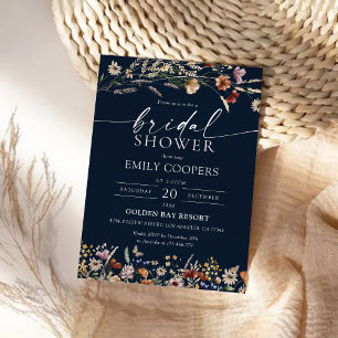 Navy Blue Tiny Wildflower Bridal Shower Invitation