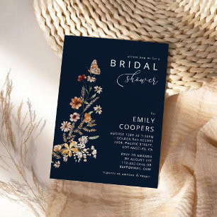 Navy Blue Tiny Wildflower Bridal Shower Invitation