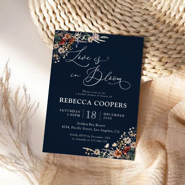 Navy Blue Tiny Wildflower Bridal Shower Invitation (Creator Uploaded)