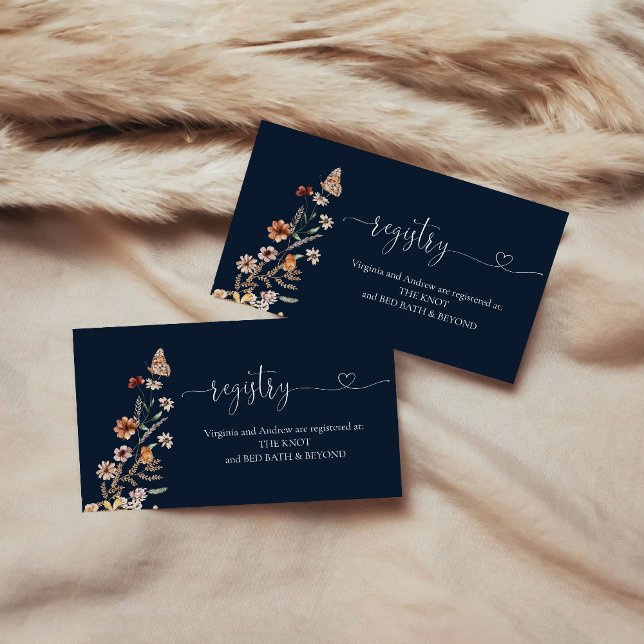 Navy Blue Tiny Wildflower Bridal Shower Registry Enclosure Card (Creator Uploaded)
