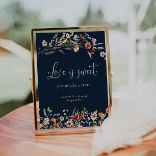Navy Blue Tiny Wildflower Love Is Sweet Sign
