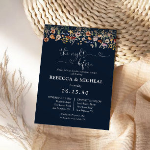 Navy Blue Tiny Wildflower Rehearsal Dinner  Invitation