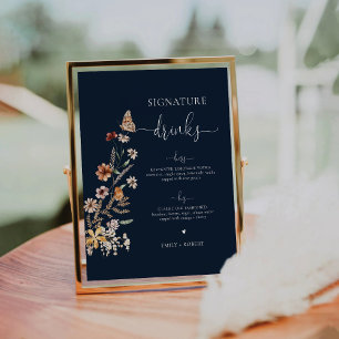 Navy Blue Tiny Wildflower Signature Drinks Sign
