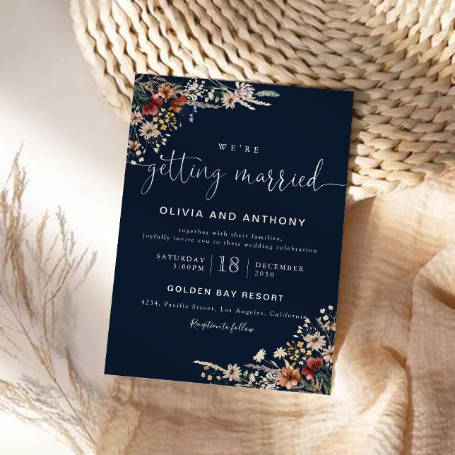Navy Blue Tiny Wildflower Wedding Ceremony Invitation (Creator Uploaded)