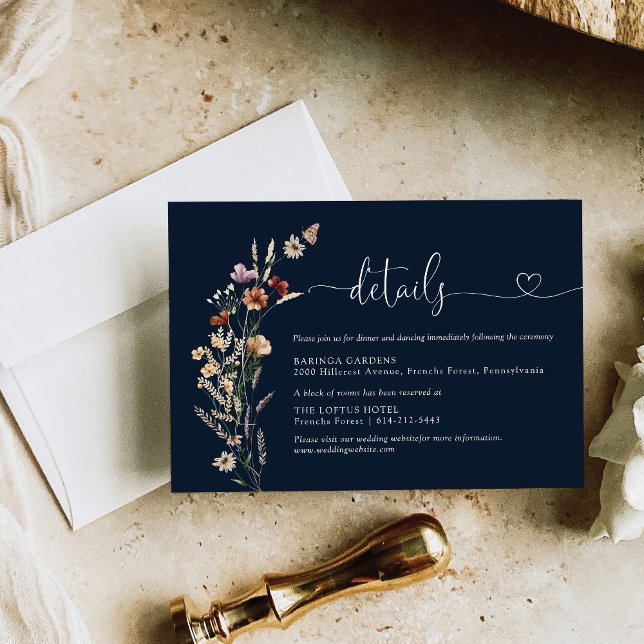 Navy Blue Tiny Wildflower Wedding Details  Enclosure Card (Creator Uploaded)
