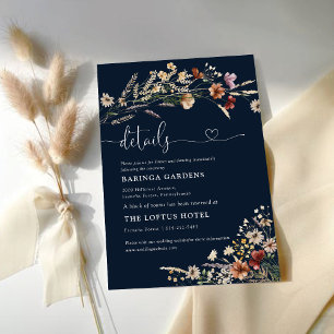 Navy Blue Tiny Wildflower Wedding Details  Enclosure Card