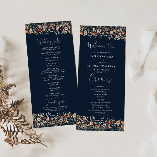 Navy Blue Tiny Wildflower Wedding Program Programme