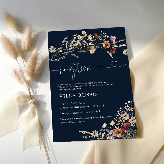 Navy Blue Tiny Wildflower Wedding Reception Enclosure Card (Creator Uploaded)