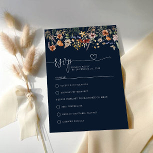 Navy Blue Tiny Wildflower Wedding RSVP Card