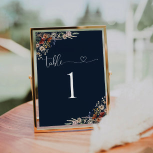 Navy Blue Tiny Wildflower Wedding Table Number