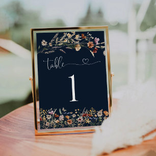 Navy Blue Tiny Wildflower Wedding Table Number