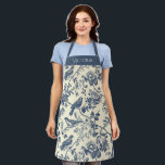 Navy Blue Toile Personalised Shabby Chic Apron<br><div class="desc">Beautiful navy blue & cream toile shabby chic pattern.  Finish off with your choice of name or text at the top of this cute kitchen accessory.  Coordinating potholder and mitt set available to compliment this lovely apron.  A perfect bridal shower or house warming gift.</div>