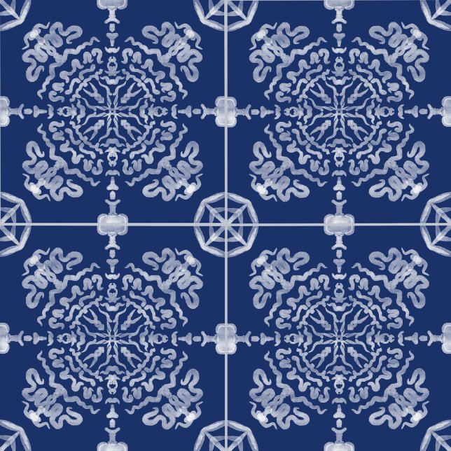 Navy Blue Totem Mandala White original watercolour Tile (Creator Uploaded)
