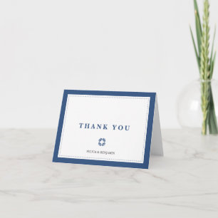 Navy blue traditional border simply thank you note card