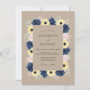 Navy Blue Tranquil Botanical Wedding Invitation
