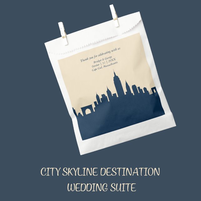 navy blue Travel City Skyline destination Wedding  Favour Bags (Creator Uploaded)