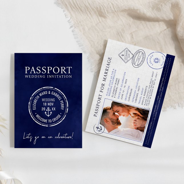 Navy Blue Travel Passport Destination Wedding  Invitation (Creator Uploaded)