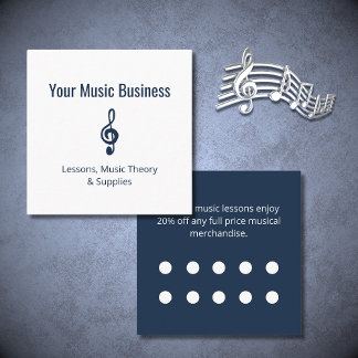  Navy Blue Treble Clef Music Store Discount Loyalty Card