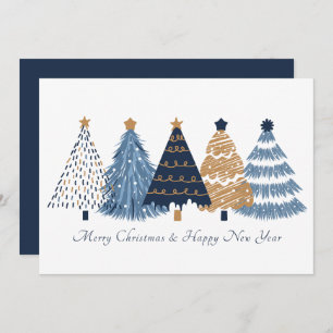 Navy Blue Trees Christmas New Year Holiday Card