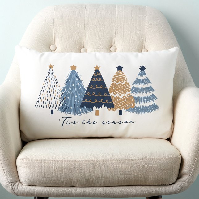 Navy Blue Trees Modern Simple Christmas Holiday Lumbar Cushion (Navy Blue Trees Modern Simple Christmas Holiday Lumbar Pillow)
