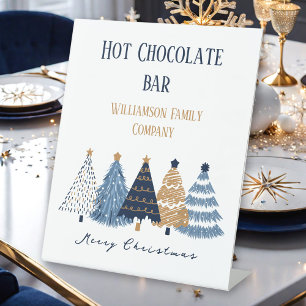 Navy Blue Trees Modern Simple Christmas Holiday Pedestal Sign