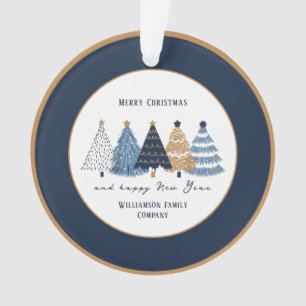 Navy Blue Trees Text Name Modern Christmas Holiday Ornament