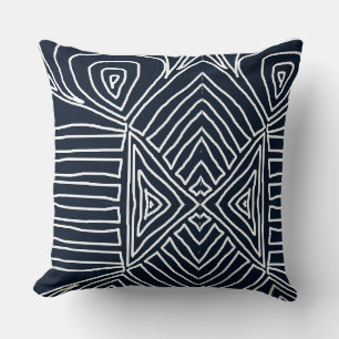 navy blue Tribal Maze Mud Cloth Pattern African Cushion