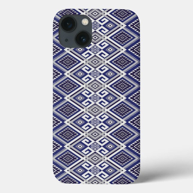 Navy Blue Tribal Motif Surface Pattern Case-Mate iPhone Case (Back)