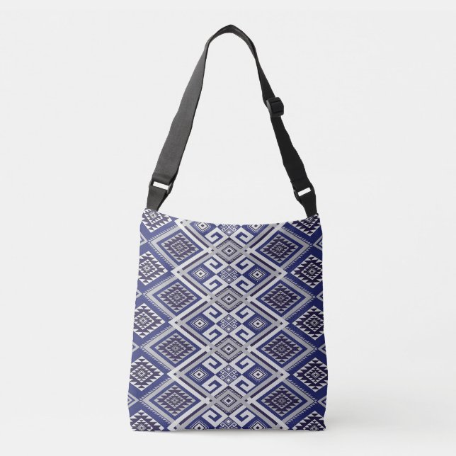 Navy Blue Tribal Motif Surface Pattern Crossbody Bag (Front)