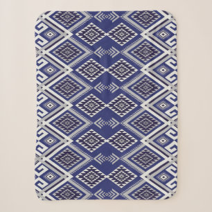 Navy Blue Tribal Motif Surface Pattern Sherpa Blanket