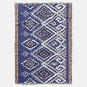 Navy Blue Tribal Motif Surface Pattern Throw Blanket