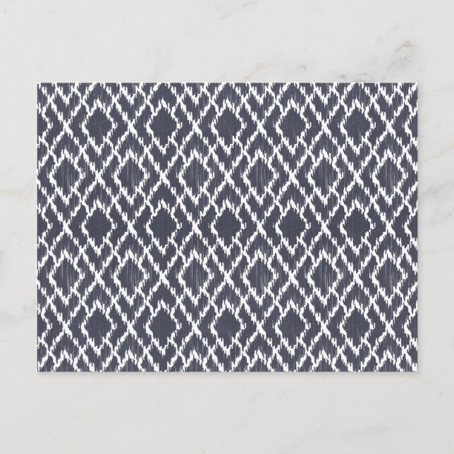 Navy Blue Tribal Print Ikat Geo Diamond Pattern Postcard (Front)