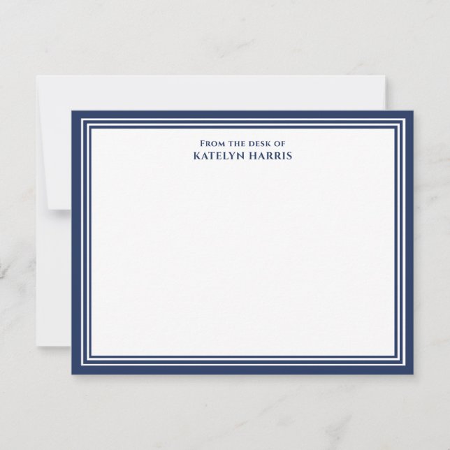 Navy Blue Triple Border From The Desk Of Flat Card (Front)