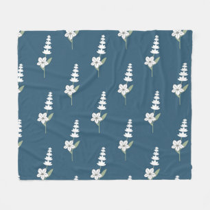 Navy Blue Tropical Floral Botanical Spring Summer Fleece Blanket